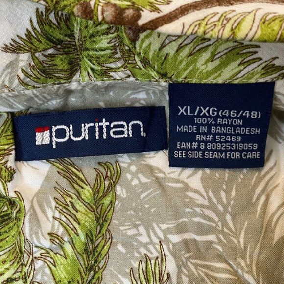 Puritan Mens Hawaiian Shirt XL Palm Tree Print Rayon Tropical Beachwear - Picture 3 of 7